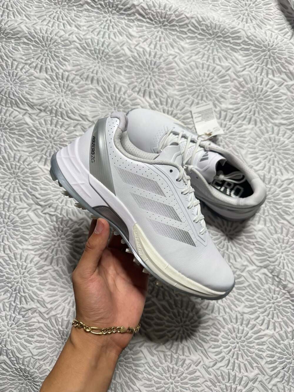 Adidas Women's 6.5 Adizero ZG Spikeless Golf Shoes White Silver Metallic